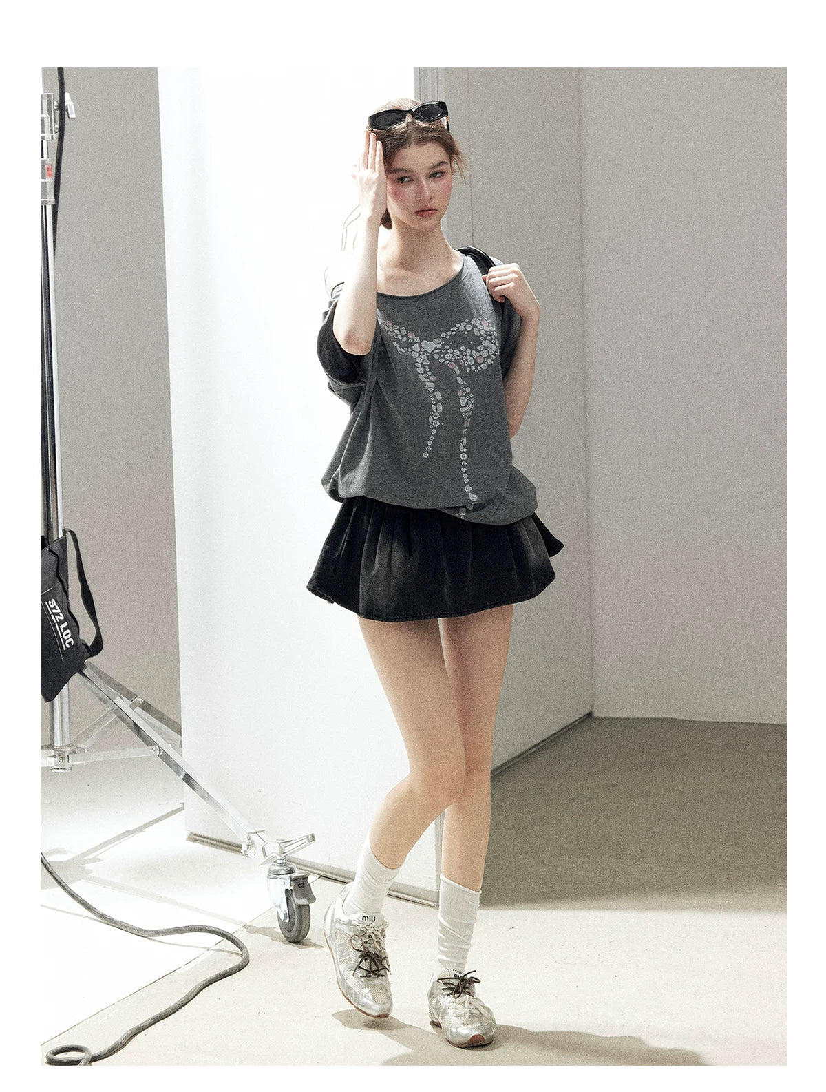 "Shimmer Across the Sea" Denim Bubble Skort (Rock Black/ Vintage Blue)