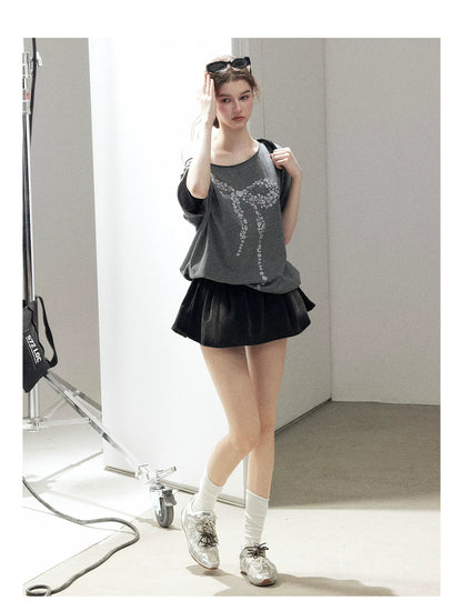 "Shimmer Across the Sea" Denim Bubble Skort (Rock Black/ Vintage Blue)