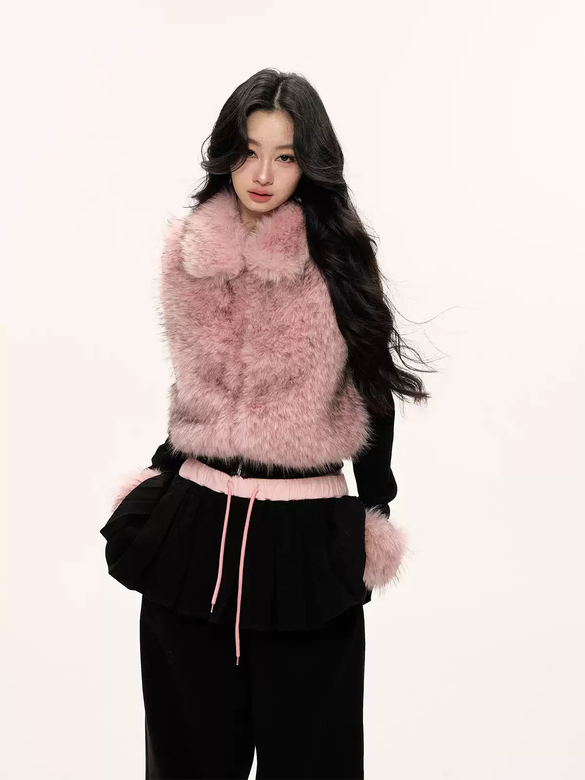 JN's DESIGN - Black & Pink Color-Block Faux Fur Jacket