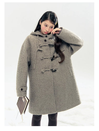 "Pinecone Post" Frost Gray Hooded Down Duffle Coat