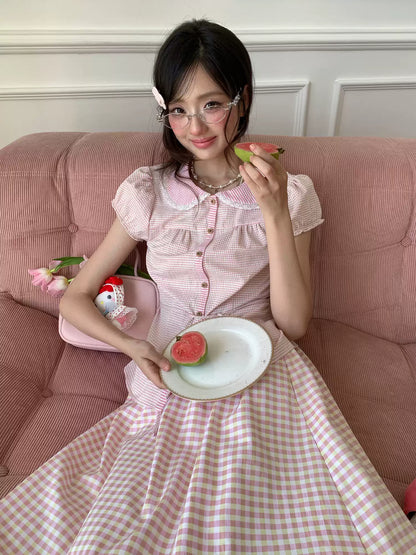 “Pink Plaid Daydream” Pink Plaid Skirt Set