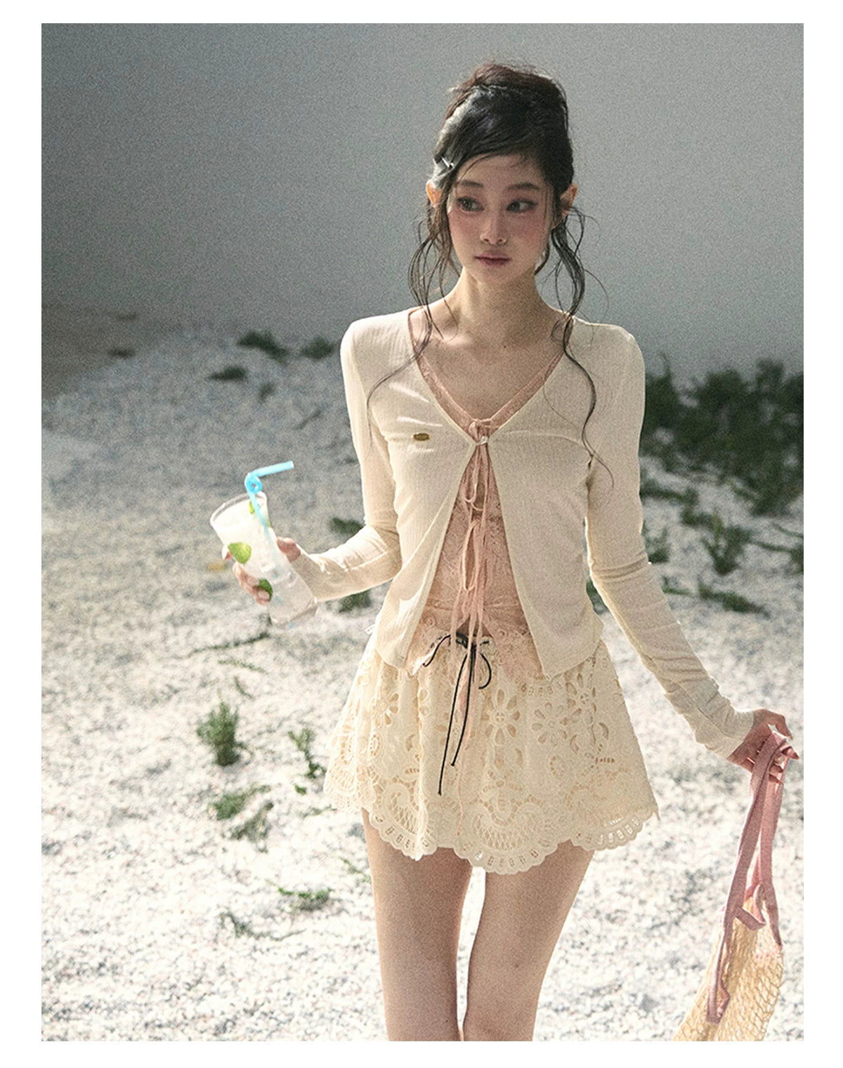 “Dreams Between Seams” Cream Ivory Layered Lace Top