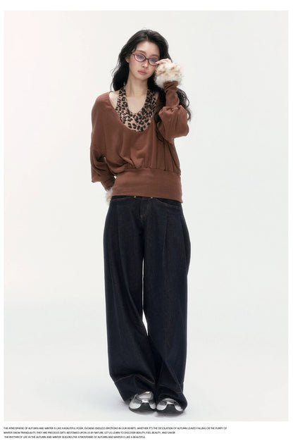 24olvides - Layered-Look U-Neck Sweater with Detachable Faux Fur Cuffs