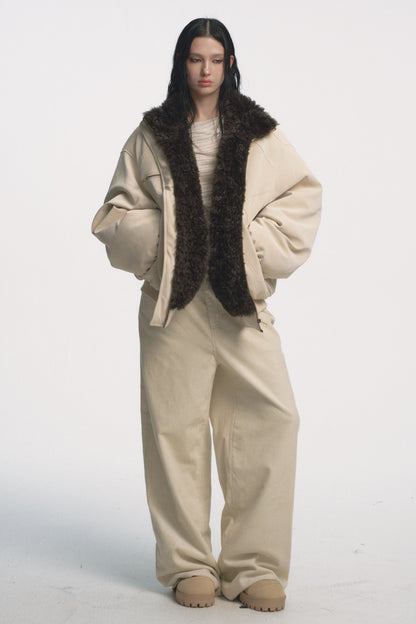 Muirgen - Ivory Reversible Faux Suede Shearling Jacket