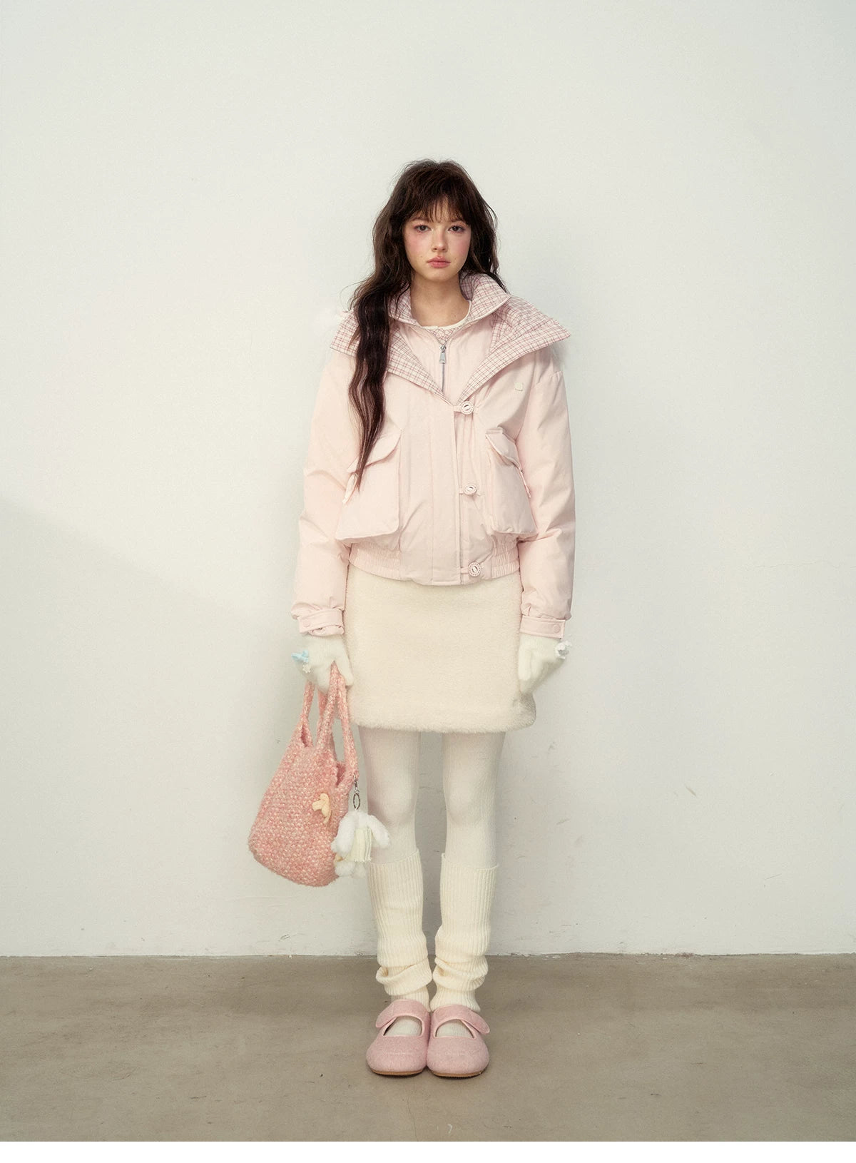 SunsetPark - Blush Pink & Plaid 90% White Duck Down Puffer Jacket (Short / Long / Navy / Glacier Blue)
