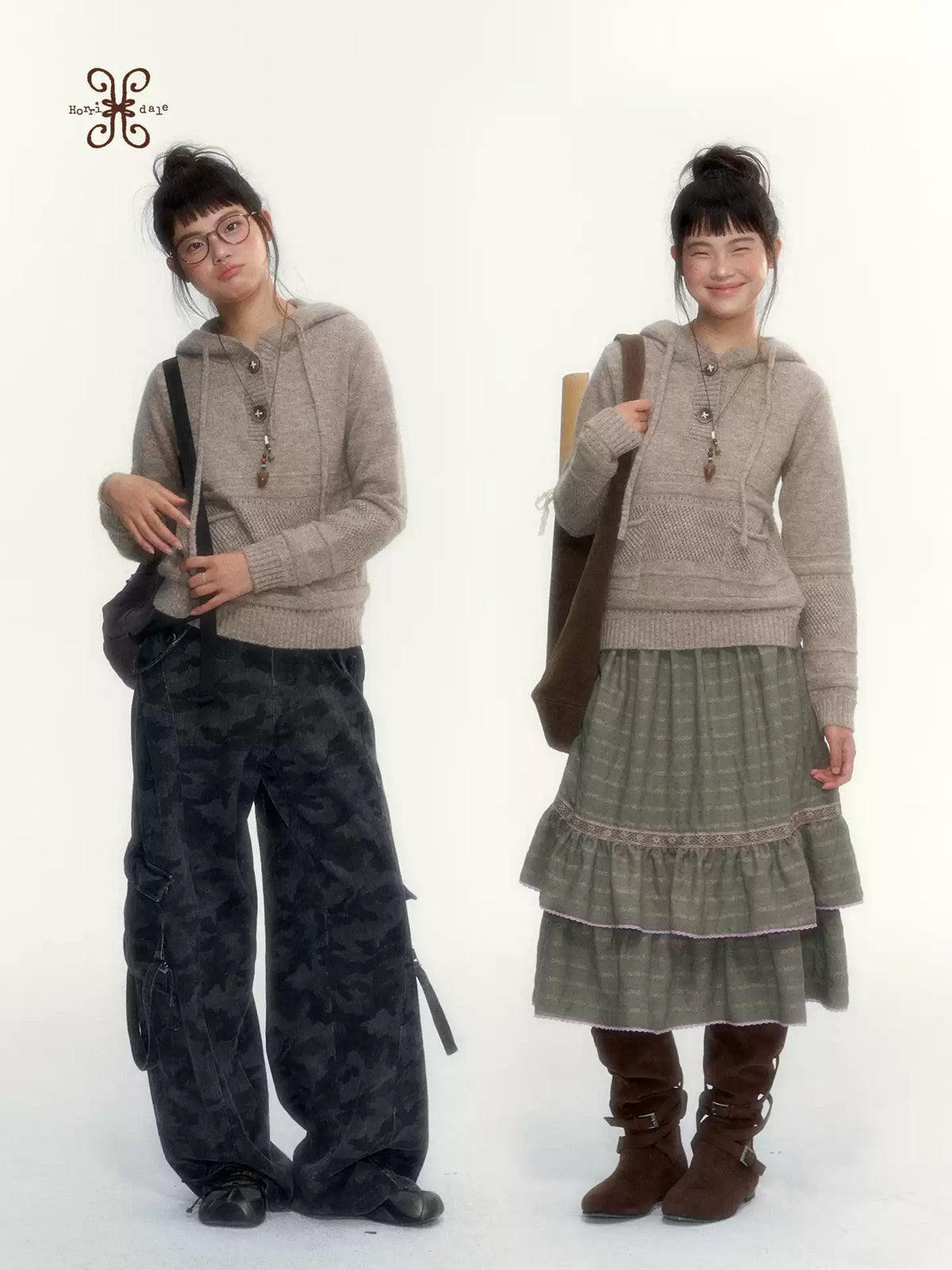 Oatmeal Ribbed-Hem Hooded Knit Sweater