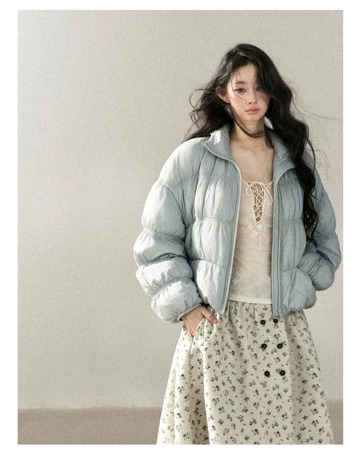 AOMALM - “She Gazes at Snow” 90% White Duck Down Puffer Jacket – Dusty Lilac