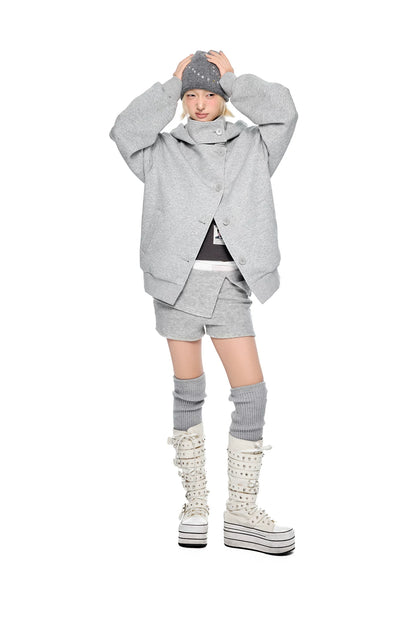 EZEK | Preppy Hooded Wool Blend Jacket with Button Front