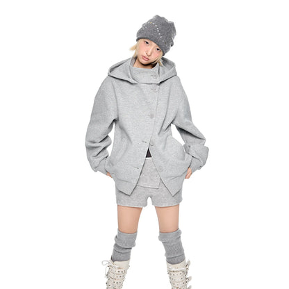 EZEK | Preppy Hooded Wool Blend Jacket with Button Front