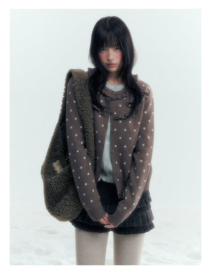 Dark Taupe Brown Polka Dot Layered Knit Sweater