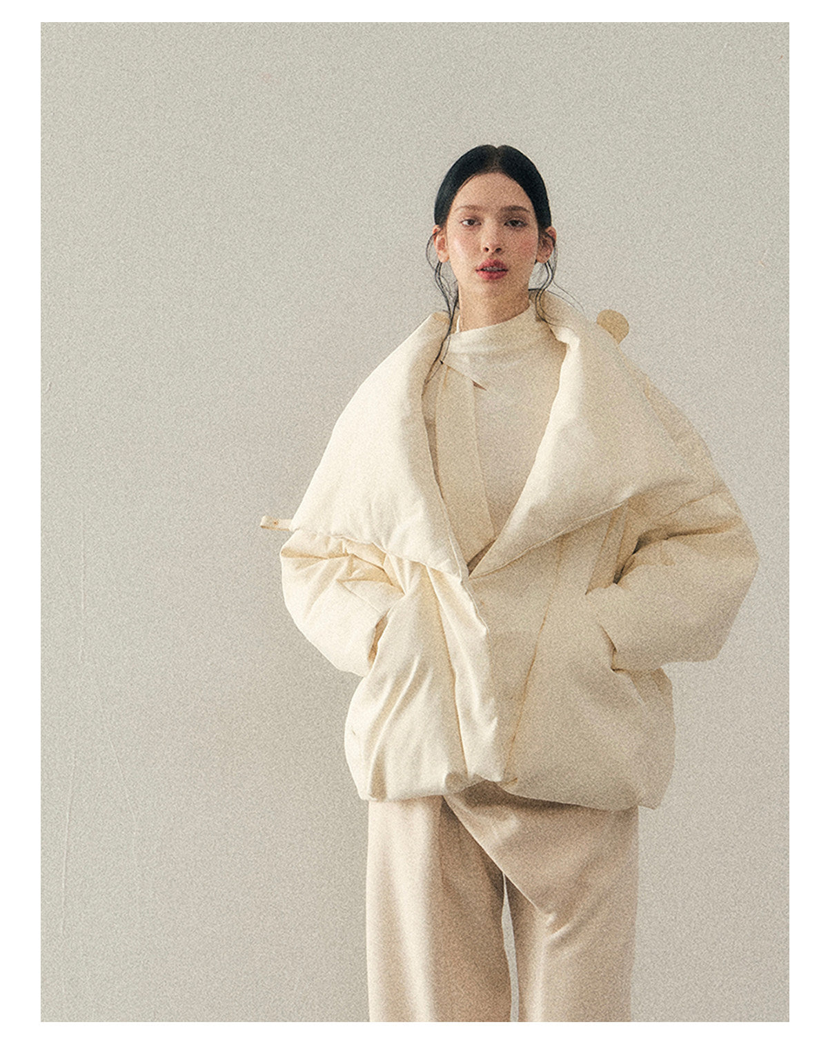 040126 "The Fluffiness of Snow" Down Jacket - Creamy Apricot White