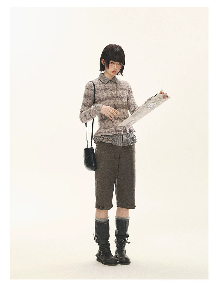 "Sandalwood Violet" Purple Mist Open-Knit Peplum Sweater