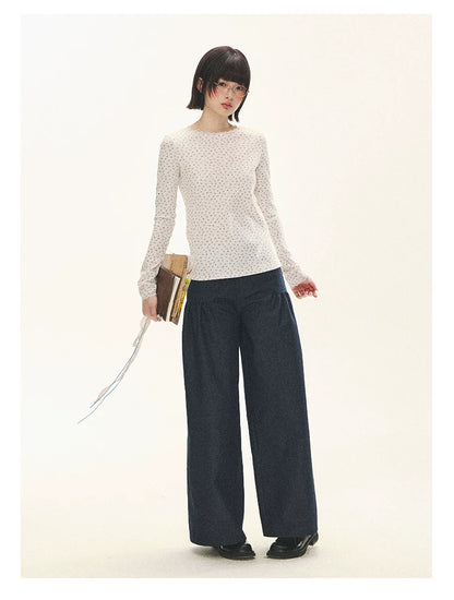 "Lazy Weekend" Deep Blue Ruched Wide Leg Jeans