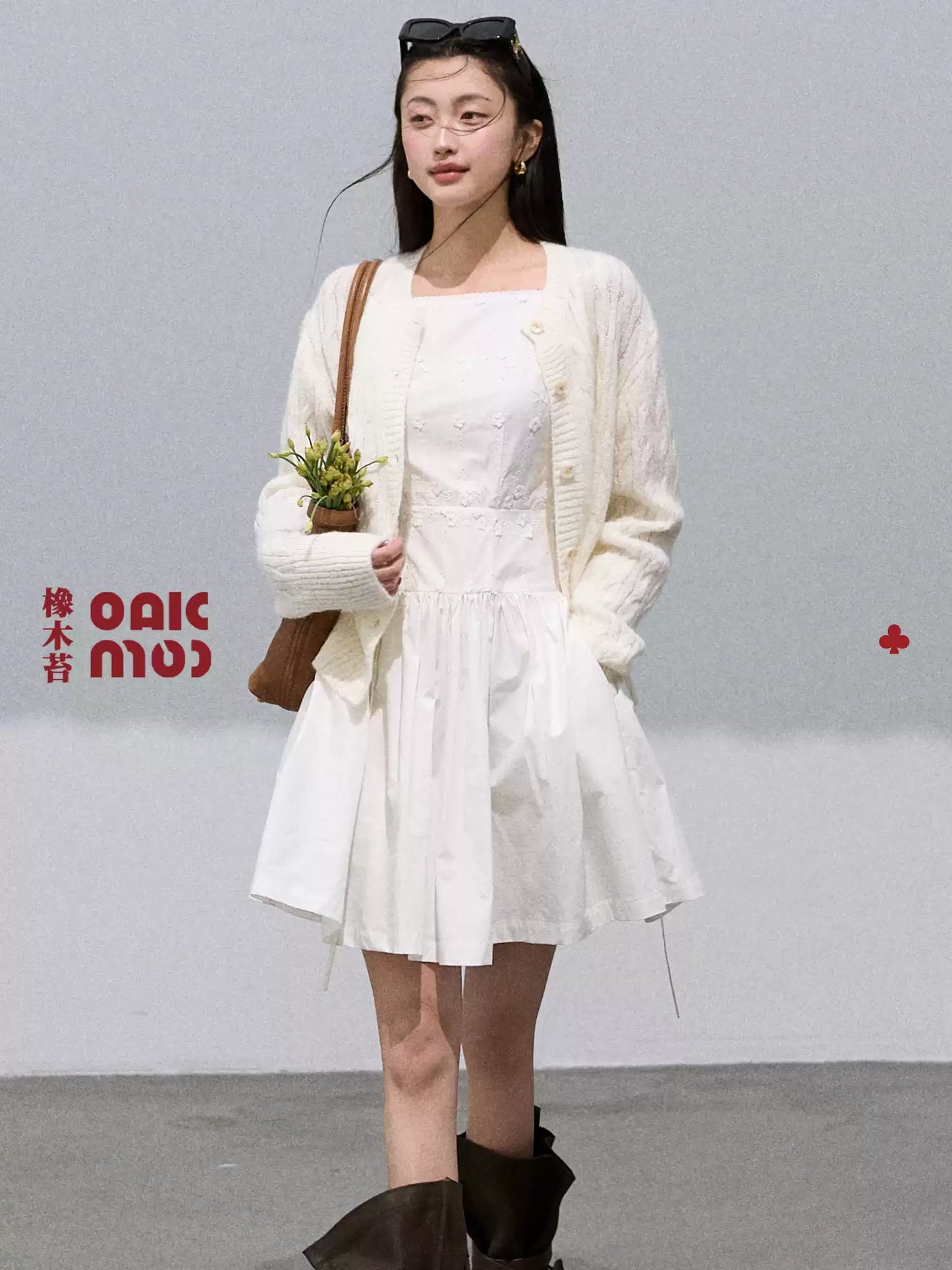OAKMOO - Gardenia White Mohair-Blend Academy Knit Cardigan 25Q420