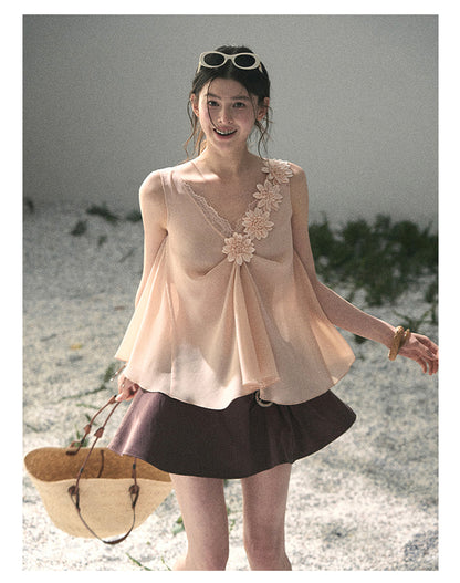 “Corridor Chimes” Chestnut Brown A-Line Puff Mini Skirt