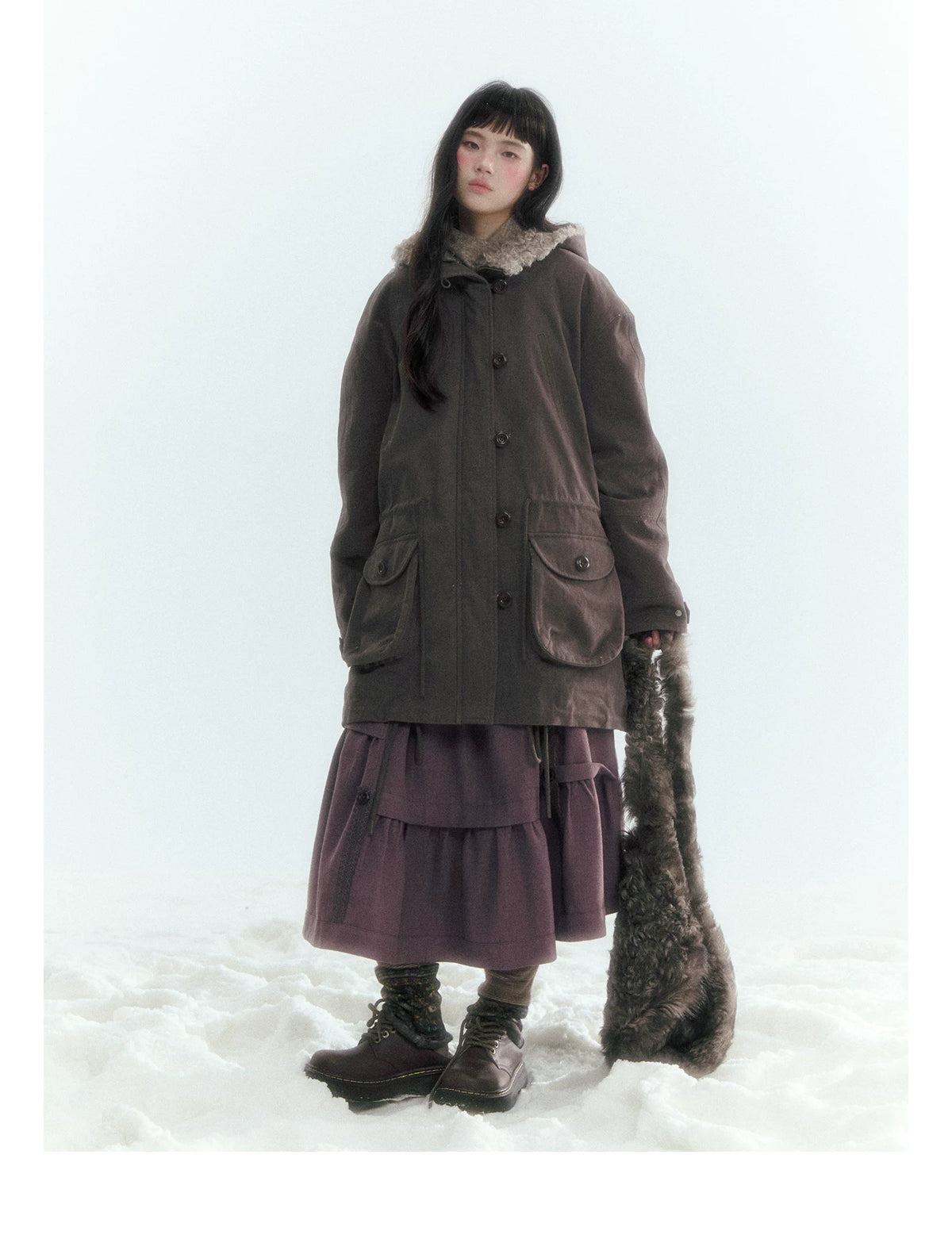 Horridale - Vintage Washed 90% White Duck Down Parka with Faux Fur Hood - Coffee Brown