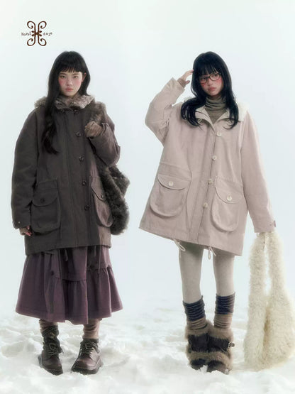 Horridale - Vintage Washed 90% White Duck Down Parka with Faux Fur Hood - Shell Pink