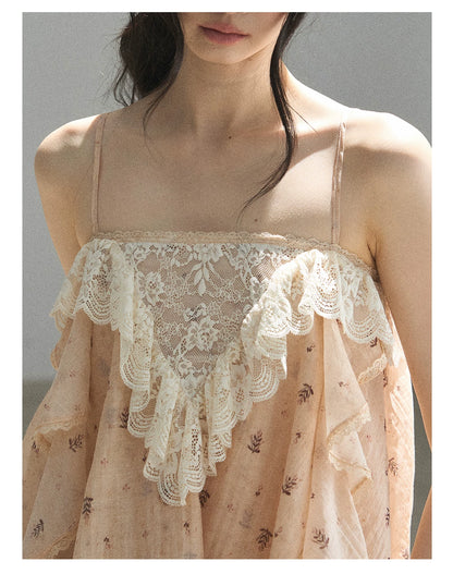 "Orange-Scented Dusk" Toasted Rice Beige Asymmetrical Lace Cami