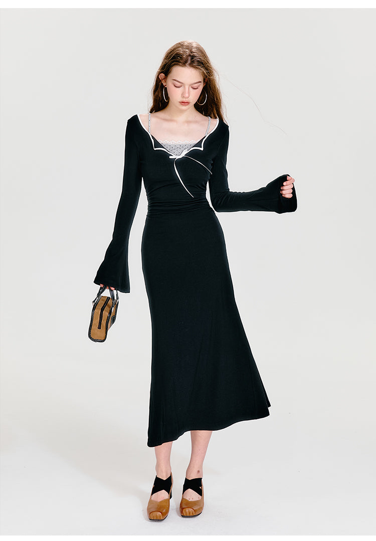 Contrast Color Stitching Dress (fake two pieces)