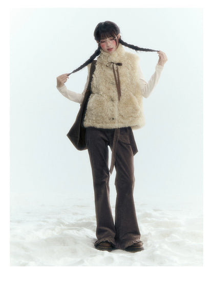 Floral Bow Lace-Tie Knit Top (Gray Floral / Light Khaki Beige)