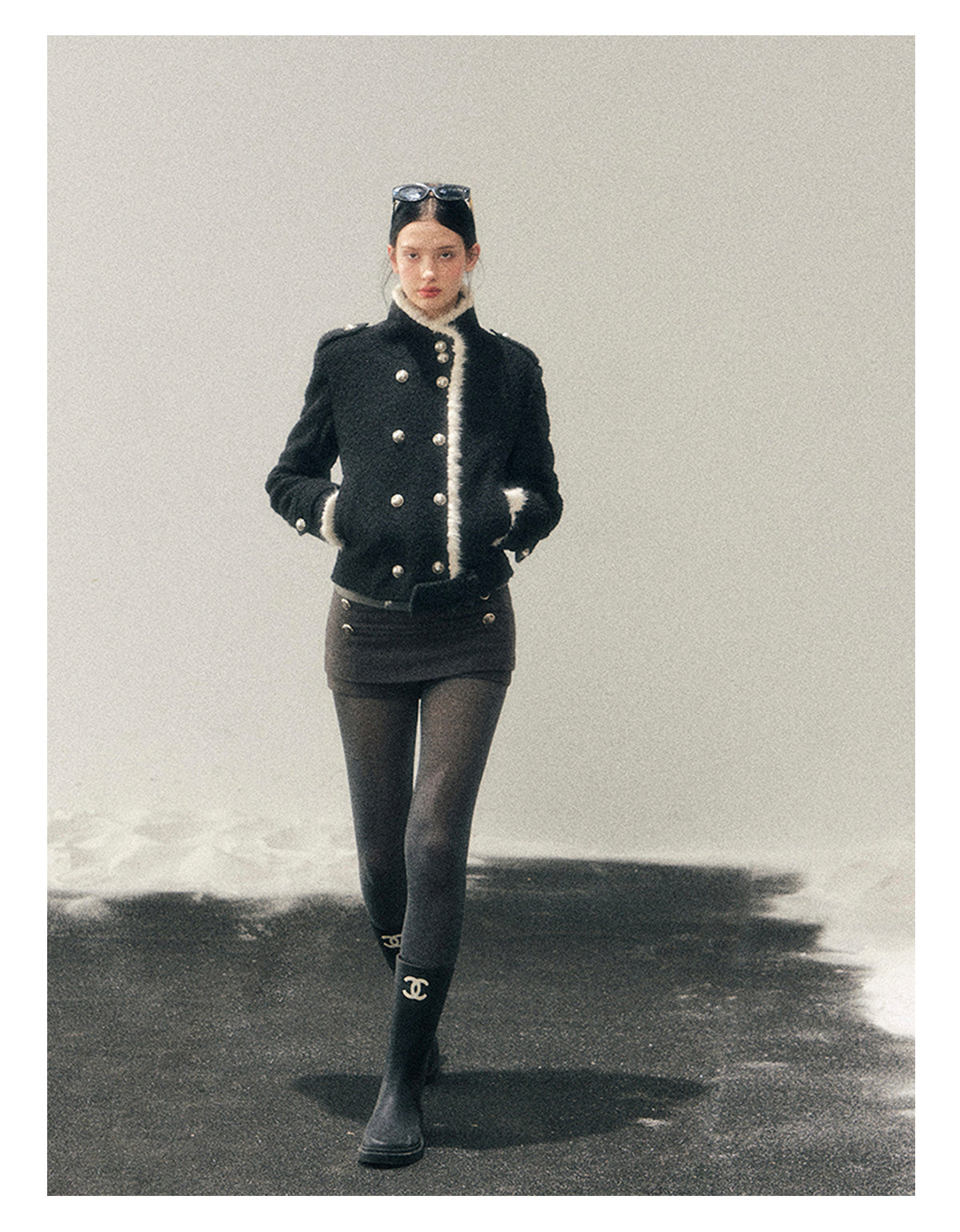 少也眼 "Whispers of a Winter Night" Black Quilted Tweed Jacket