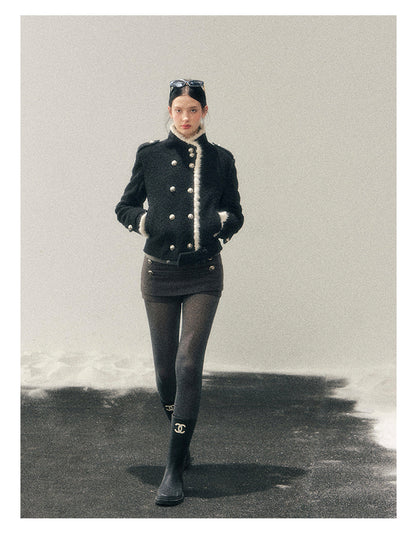 少也眼 "Whispers of a Winter Night" Black Quilted Tweed Jacket