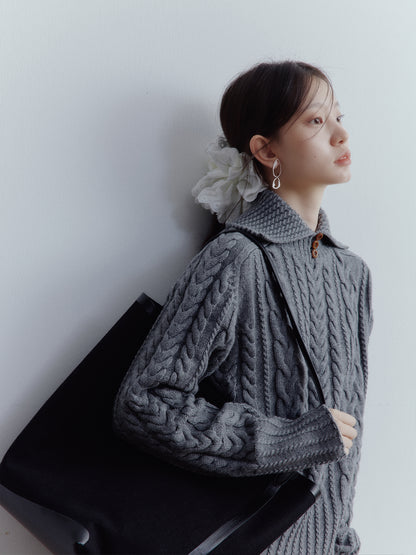 FUSSED A Nerd’s Daily Twist Cable & Textured Pullover – Mist Grey FOF-25SS164a