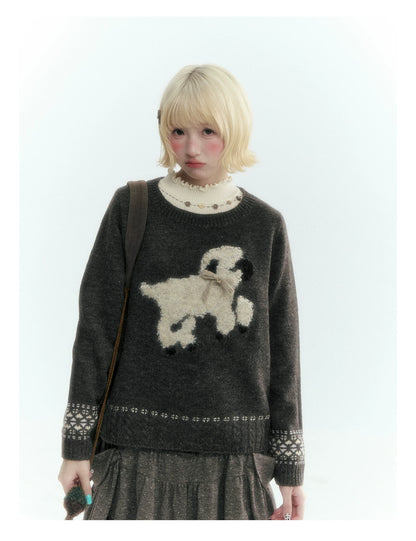Horridale - Vintage Ruffle-Trim Wool-Blend Mock Neck Top (White Almond / Dark Gray)