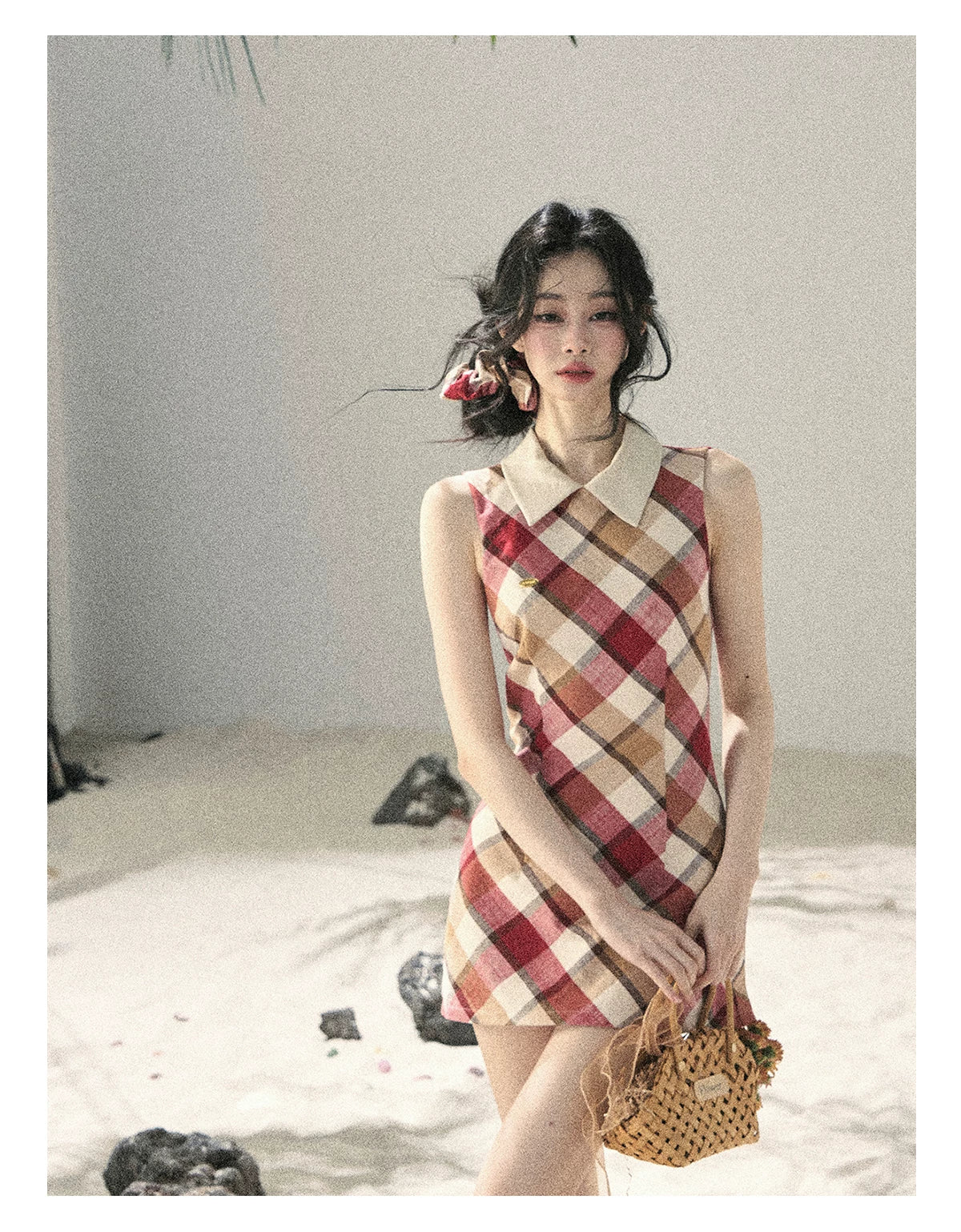 "Sunset by the Shore" Vintage Red Plaid Polo Mini Dress 358648564