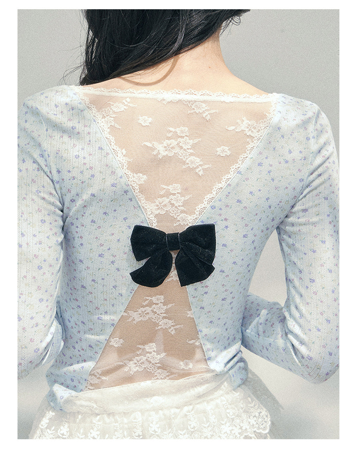 少也眼 "Heartbeat Pause" Baby Blue Back Lace Cut-Out Top 53685634