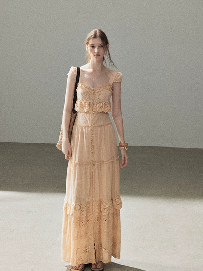 "Where May Meets the Sea" Cinnamon Pink Ruffle Tiered Maxi Dress