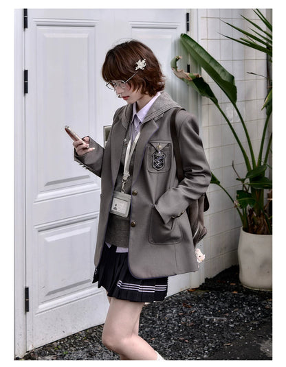 "Snow Lily Legacy" Gray Oversized School Blazer