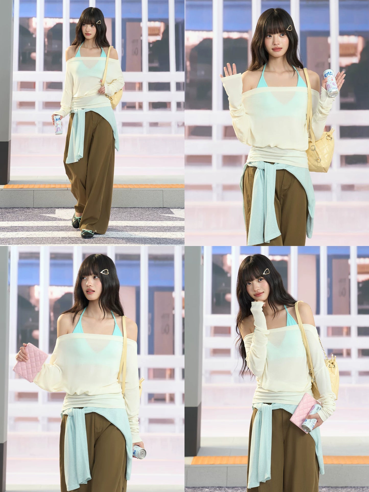 "Soft Breeze" Apricot Off-Shoulder Sun Cover Top