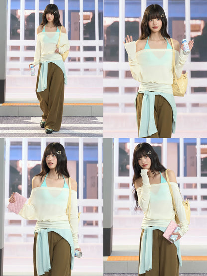 "Soft Breeze" Apricot Off-Shoulder Sun Cover Top
