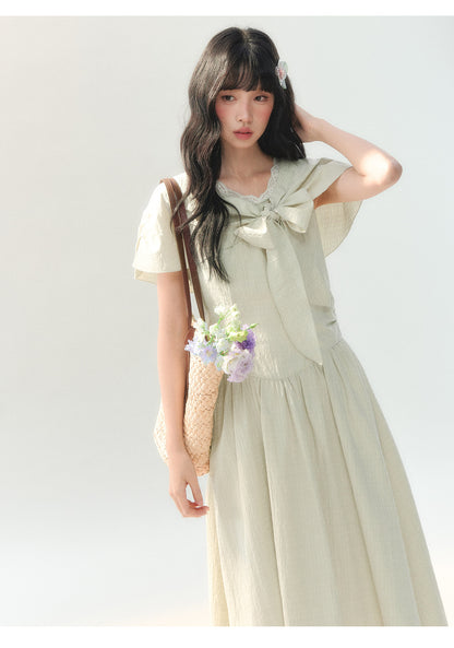 [CAN] "Willow Ribbon" Sage Green Cape Tie-Waist Midi Dress
