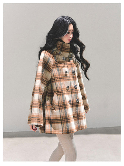 少也眼 “Whispered Plaids" High-Neck Woolen Coat