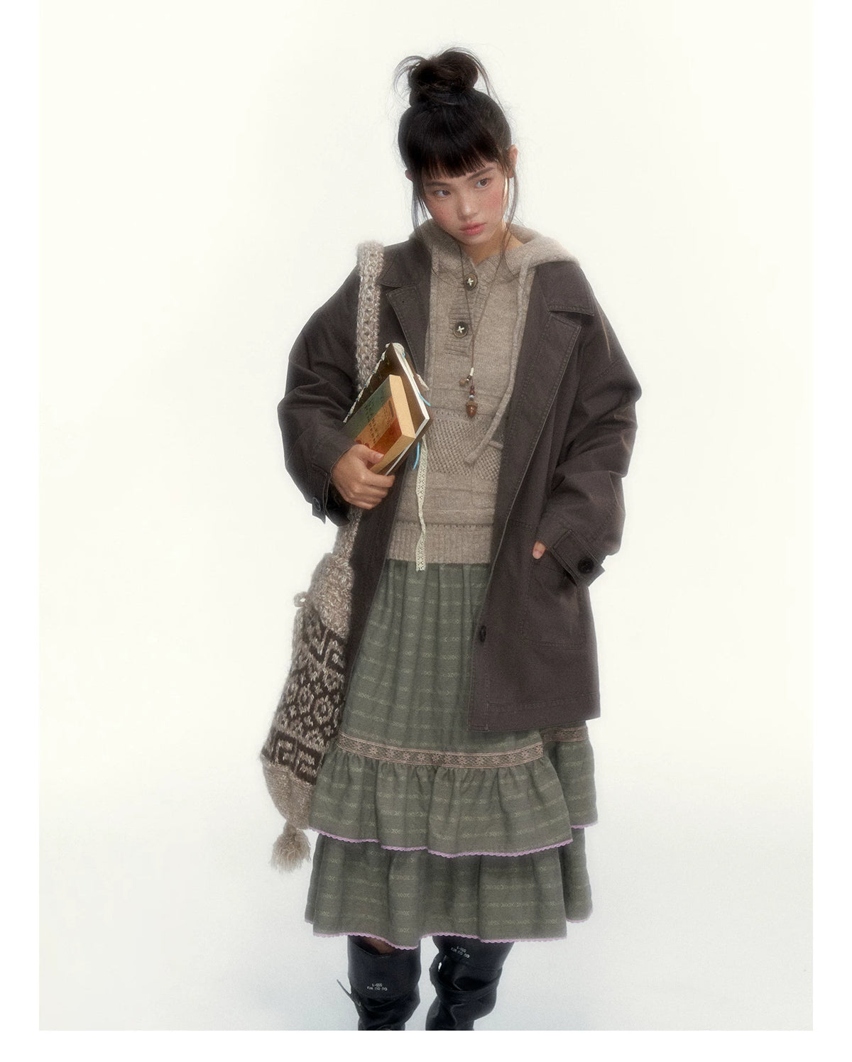 Dark Coffee Brown Washed Cotton Utility Jacket