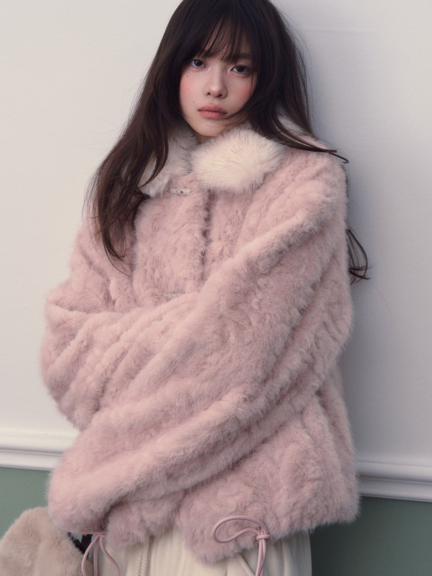 Soote Season - Cloud Pink Faux Fur Contrast Collar Cropped Jacket