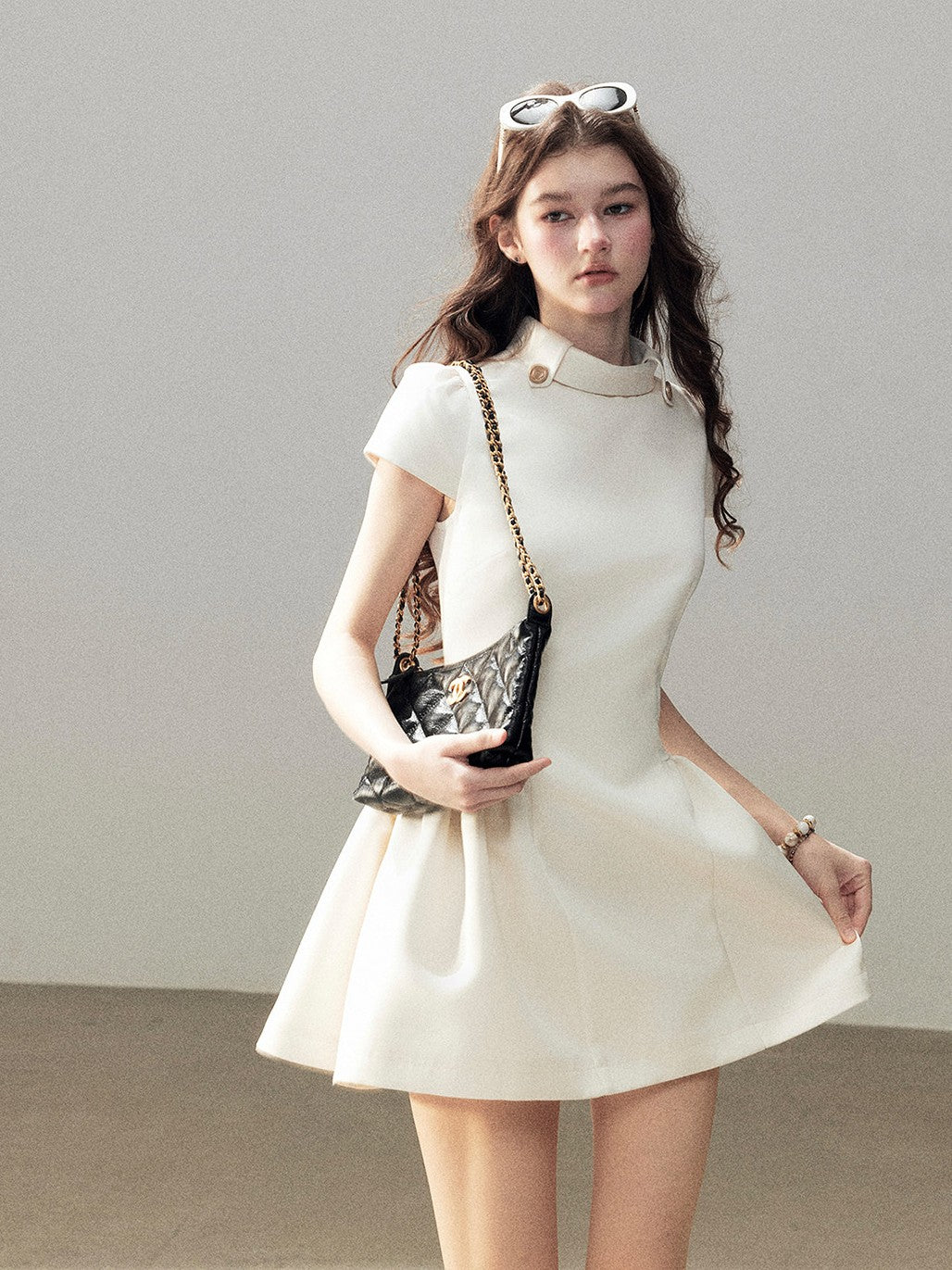 "Light Above the Clouds" Cream Ivory Satin Fit & Flare Mini Dress