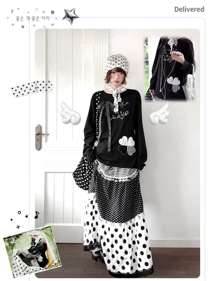 Kyoto Stroll – Japanese Polka Dot Black & White Maxi Skirt Collection
