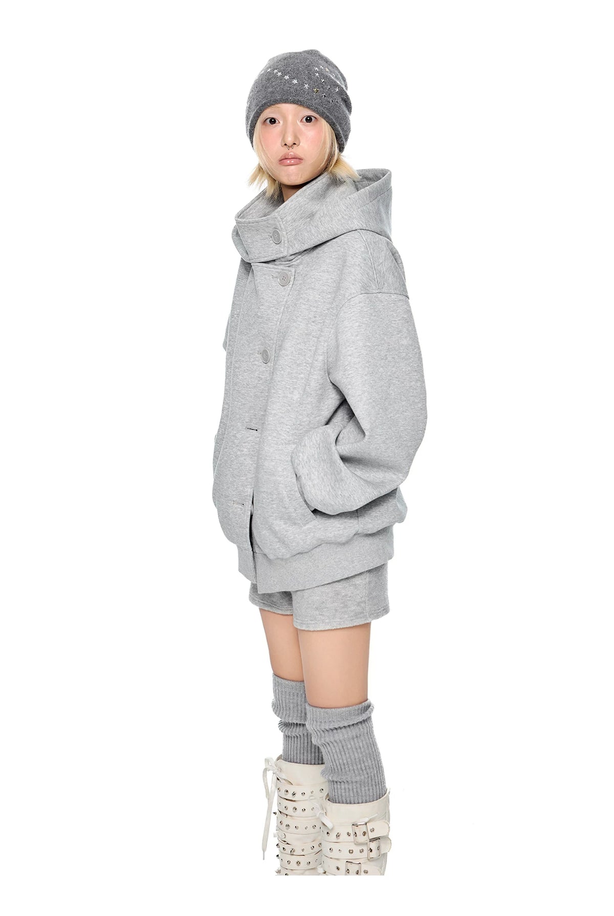 EZEK | Preppy Hooded Wool Blend Jacket with Button Front