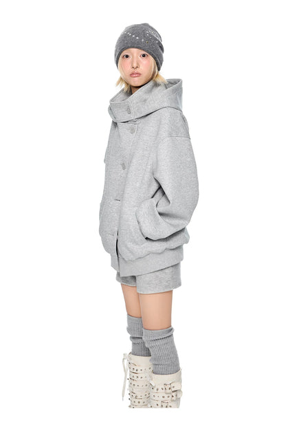 EZEK | Preppy Hooded Wool Blend Jacket with Button Front