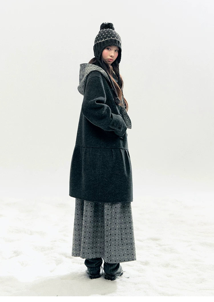 "Winter Chime" Double-Breasted Quilted Wool-Blend Coat (Smoky Purple/ Ash Gray)