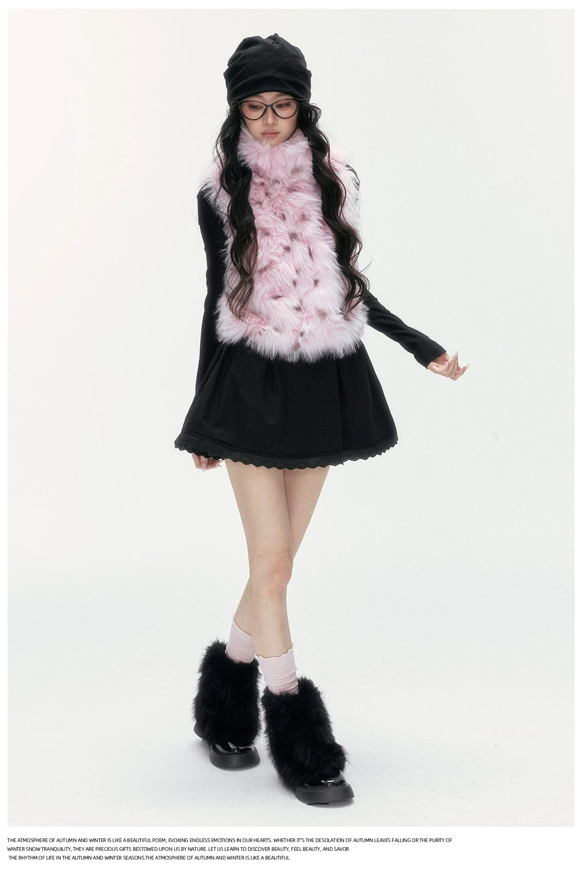 24olvides - Black and Pink Polka Dot Faux Fur Vest