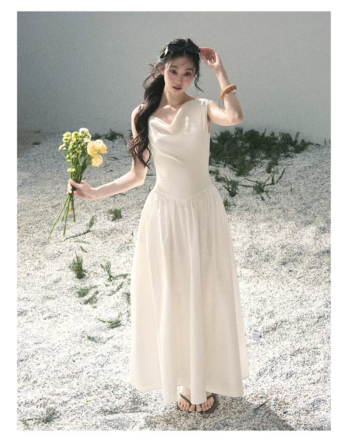 "Moonlight Sonata" Camellia White Elegant Sleeveless Maxi Dress