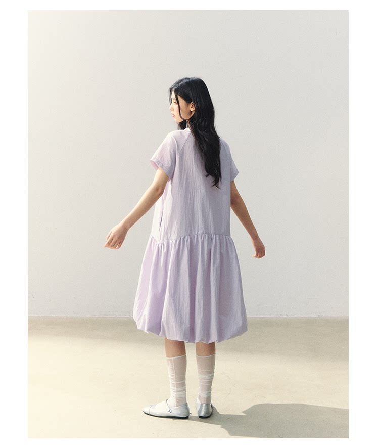 "Tulip Spring Letter" Bubble Hem Shirt Dress SJ2026030