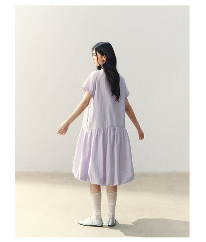 "Tulip Spring Letter" Bubble Hem Shirt Dress SJ2026030