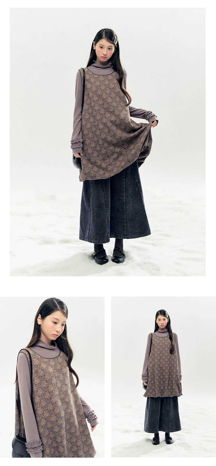 "Lavender Mist" Smoky Mauve Ruffle Ruched Turtleneck Knit Top