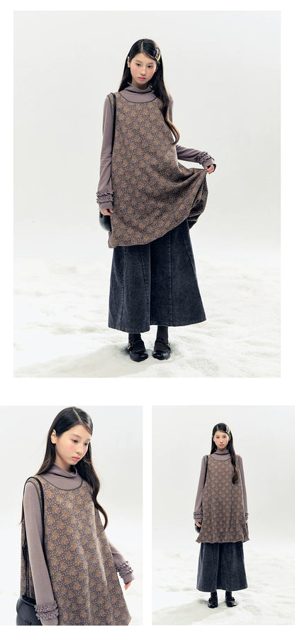 "Lavender Mist" Smoky Mauve Ruffle Ruched Turtleneck Knit Top