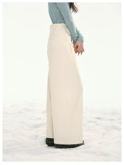 CANSTORE - "Bean Paste & White Peach" Ivory Corduroy Wide-Leg Trousers